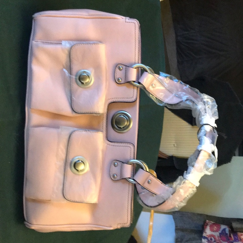 Pink leather satchel